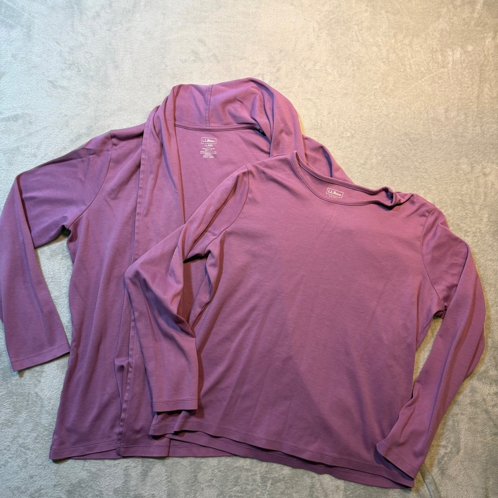 L.L.Bean‎ Purple Supima Cotton Cardigan and LS Tee Set Long Sleeve Large L